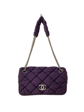 Chanel Shoulder Bag Bubble Quilt Purple Flap Chain Silver